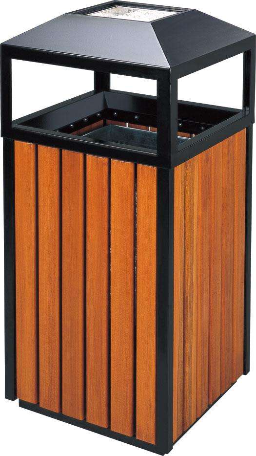 SSW42 Powder Coated + Wood Bin Square & Dome Top C/W Ashtray & 4 Holes