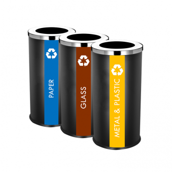 SS107-B Black Powder Coated Recycle Bin Round C/W Open Top (3-In-1)