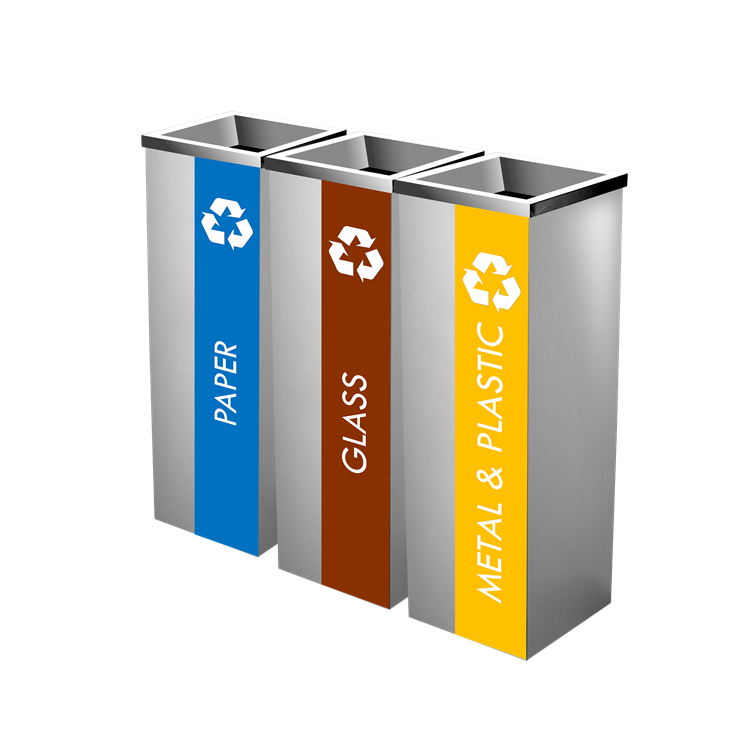 SS110 Stainless Steel Recycle Bin Square C/W Open Top (3 In 1) Top Bins