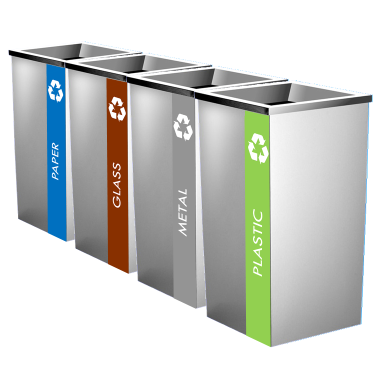 SS110L Stainless Steel Recycle Bin Square C/W Open Top (4 In 1)