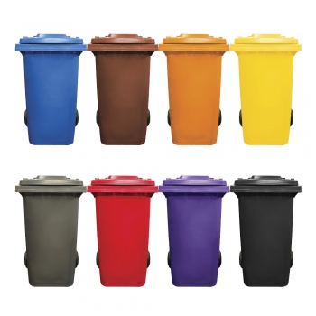 240L Mobile Garbage Bin 2-Wheel - Blue/Brown/Orange/Yellow/Grey/Red/Purple/Black