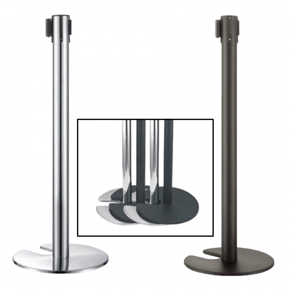 QUp Stand C/W Retractable Belt & Stackable Base (Stainless Steel, Black Powder Coated) Top Bins QUp Stand C/W Retractable Belt & Stackable Base (Stainless Steel, Black Powder Coated) Top Bins