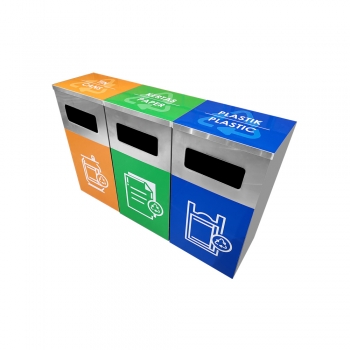 SS111 |CM3| Stainless Steel Recycle Bin Rectangular c/w Flat Top (3-In-1)