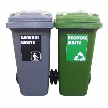 120L Mobile Garbage Recycle Bin 2-Wheel 2-in-1 C/W Sticker