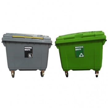 660L Mobile Garbage Recycle Bin 4-Wheel 2-in-1 C/W Sticker