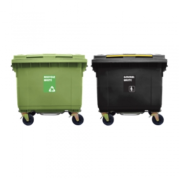 660L Mobile Garbage Recycle Bin 4-Wheel 2-in-1 C/W Foot Pedal