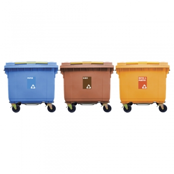 660L Mobile Garbage Recycle Bin 4-Wheel 3-in-1 C/W Foot Pedal