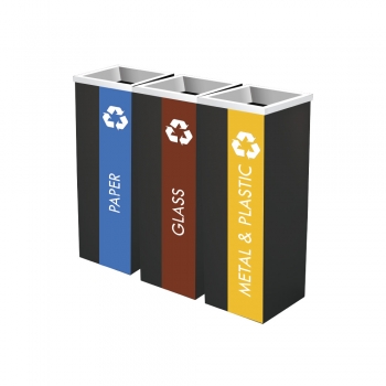 SS110-B Powder Coated Recycle Bin Square C/W Open Top (3-in-1)
