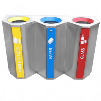 Stainless Steel 3-in-1 Triangle Recycling Bin - Multi-Compartment Waste ...