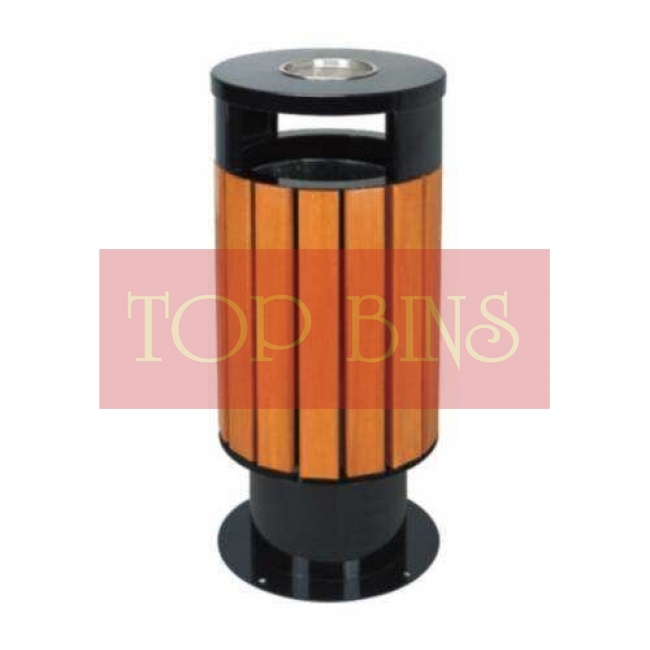 SSW02 Powder Coated + Wood Bin Round C/W Ashtray & 2 Holes