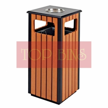 SSW41 Powder Coated + Wood Bin|Square|c/w Ashtray Top