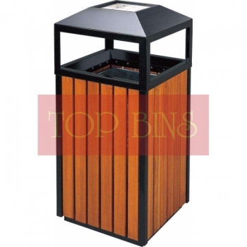 SSW42 Powder Coated + Wood Bin|Square|c/w Dome Ashtray Top