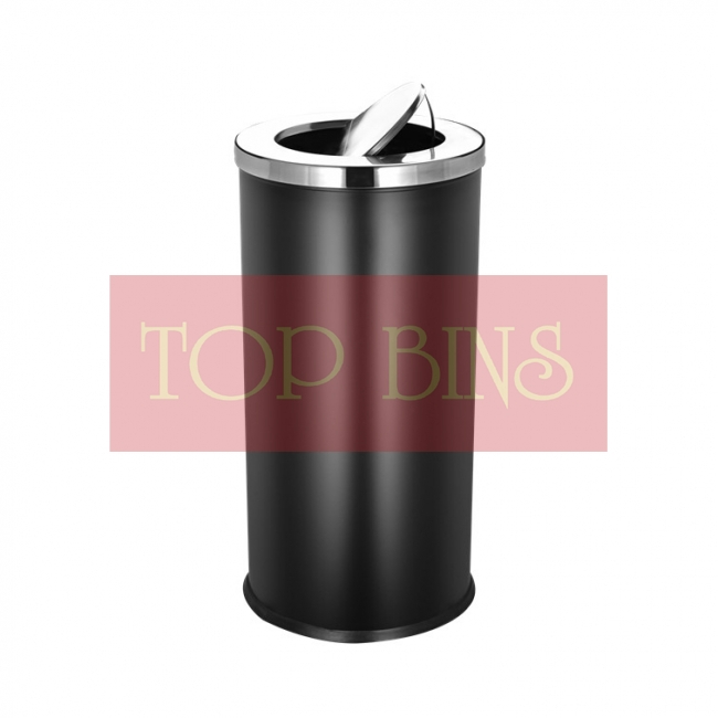 SS106-B Black Powder Coated Bin Round C/W Flip Top