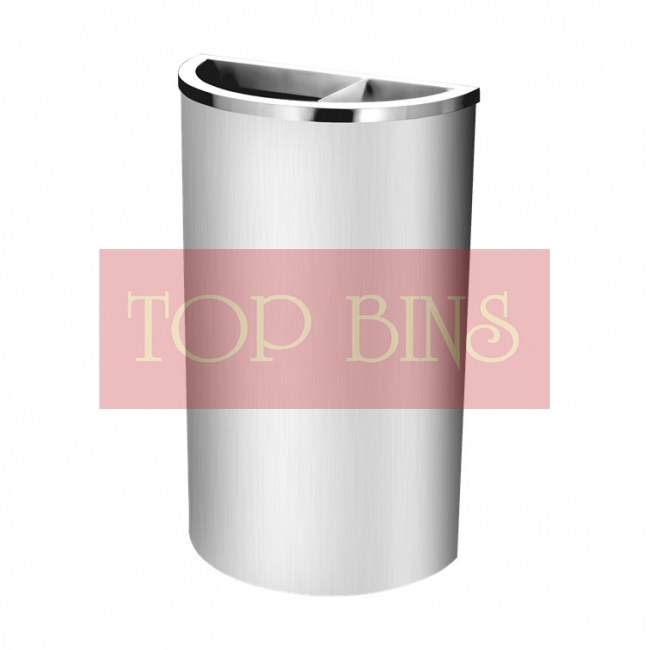 SS105 Stainless Steel Bin Semi Round C/W 2/3 Open & 1/3 Ashtray Top