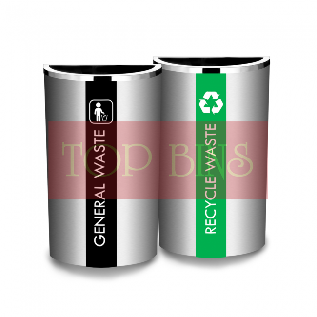 SS103 |IN2| Stainless Steel Recycle Bin Semi Round C/W Open Top (2-In-1)