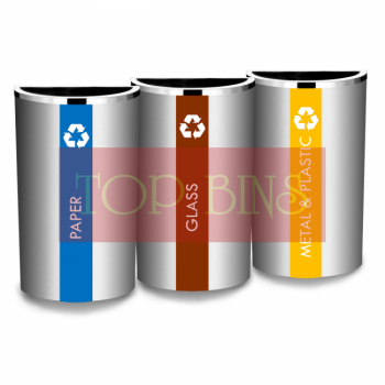 SS103 |IN3| Stainless Steel Recycle Bin Semi Round C/W Open Top (3-In-1)