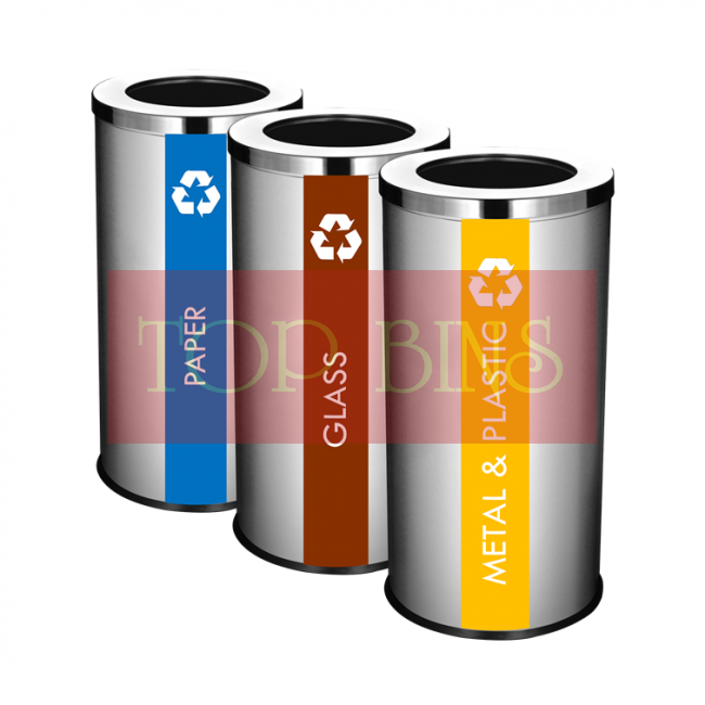 SS107 Stainless Steel Recycle Bin Round C/W Open Top (3-In-1)