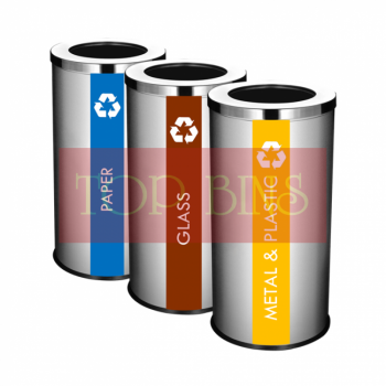 SS107 |IN3| Stainless Steel Recycle Bin Round C/W Open Top (3-In-1)