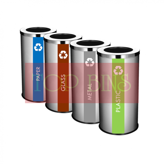 SS107 |IN4| Stainless Steel Recycle Bin Round c/w Open Top (4-in-1)