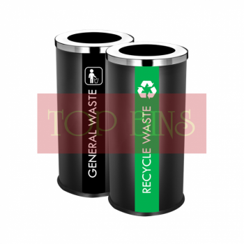 SS107-B |IN2| Black Powder Coated Recycle Bin Round C/W Open Top (2-In-1)