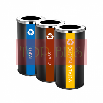 SS107-B |IN3| Black Powder Coated Recycle Bin Round C/W Open Top (3-In-1)