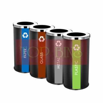 SS107-B |IN4| Powder Coated Recycle Bin Round c/w Open Top (4-in-1)