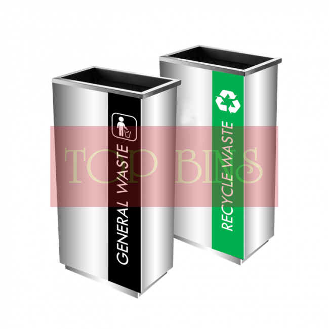 SS102-OT Stainless Steel Recycle Bin Rectangular C/W Open Top (2-In-1)