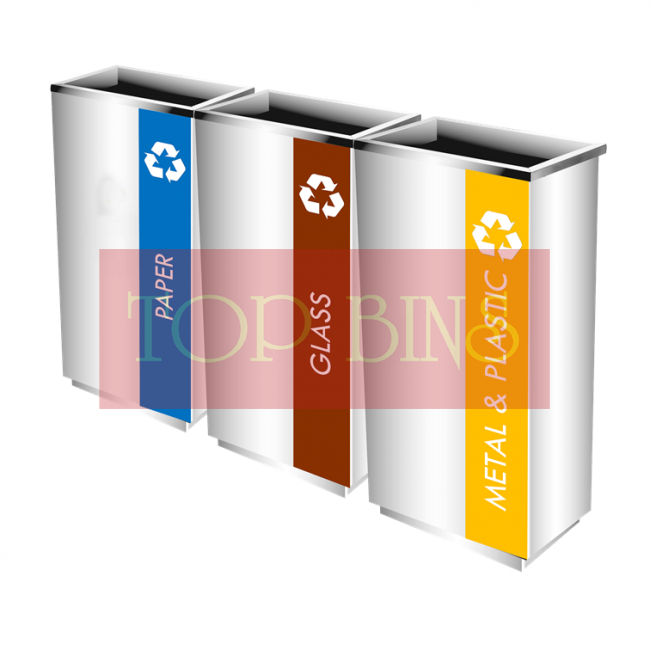 SS102-OT Stainless Steel Recycle Bin Rectangular C/W Open Top (3-In-1)