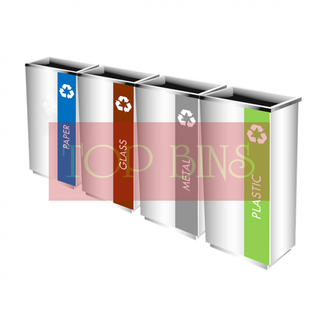 SS102-OT Stainless Steel Recycle Bin Rectangular C/W Open Top (4-In-1)