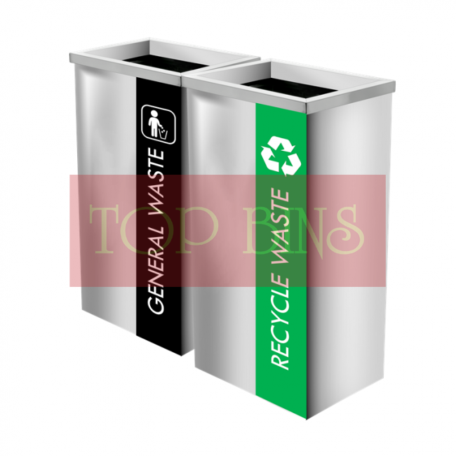 SS111-OT Stainless Steel Recycle Bin Rectangular C/W Open Top (2-In-1)