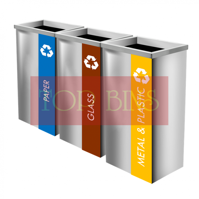 SS111-OT Stainless Steel Recycle Bin Rectangular C/W Open Top (3-In-1)