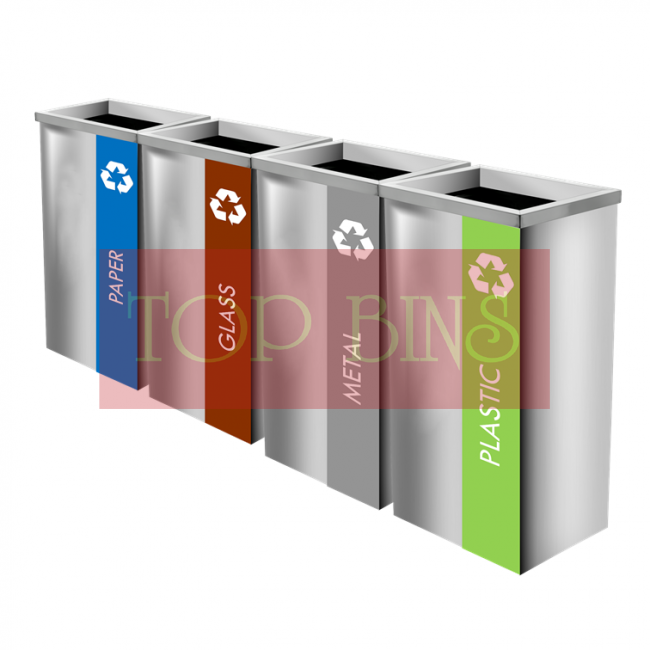 SS111-OT Stainless Steel Recycle Bin Rectangular C/W Open Top (4-In-1)