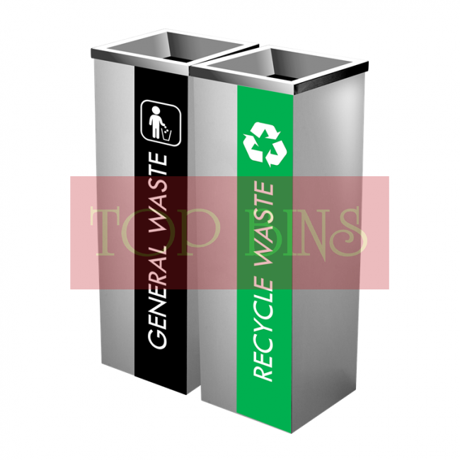 SS110 Stainless Steel Recycle Bin Square C/W Open Top (2-In-1)