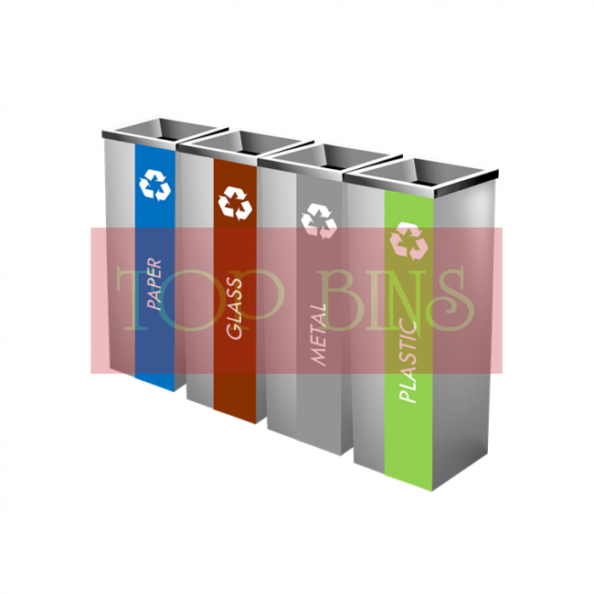 SS110 Stainless Steel Recycle Bin Square C/W Open Top (4-In-1)