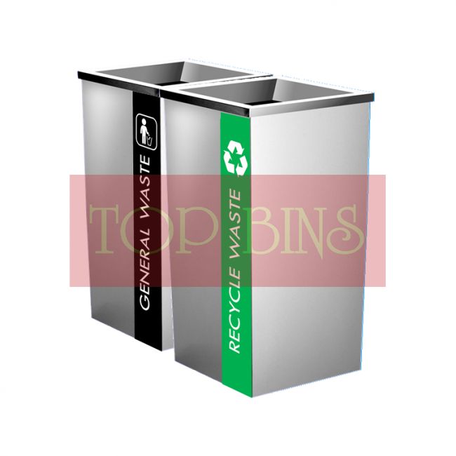 SS110-L Stainless Steel Recycle Bin Square C/W Open Top (2-In-1)