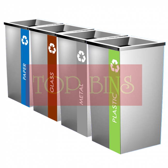 SS110-L Stainless Steel Recycle Bin Square C/W Open Top (4-In-1)