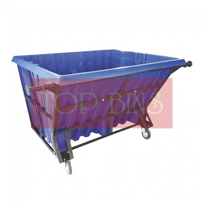 1100L PE Leach Bin 4-Wheel c/w Metal Frame - Blue / Green