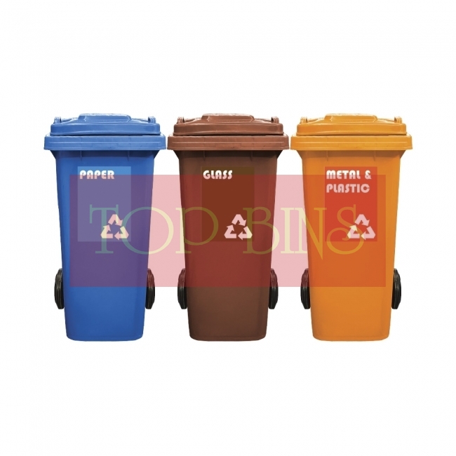 120L Mobile Garbage Recycle Bin 2-Wheel 3-in-1 C/W Sticker