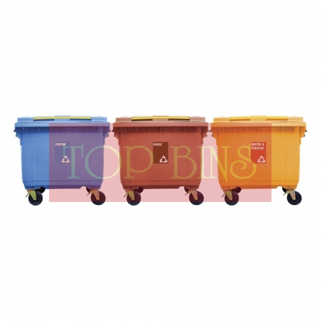 660L Mobile Garbage Recycle Bin 4-Wheel 3-in-1 C/W Sticker