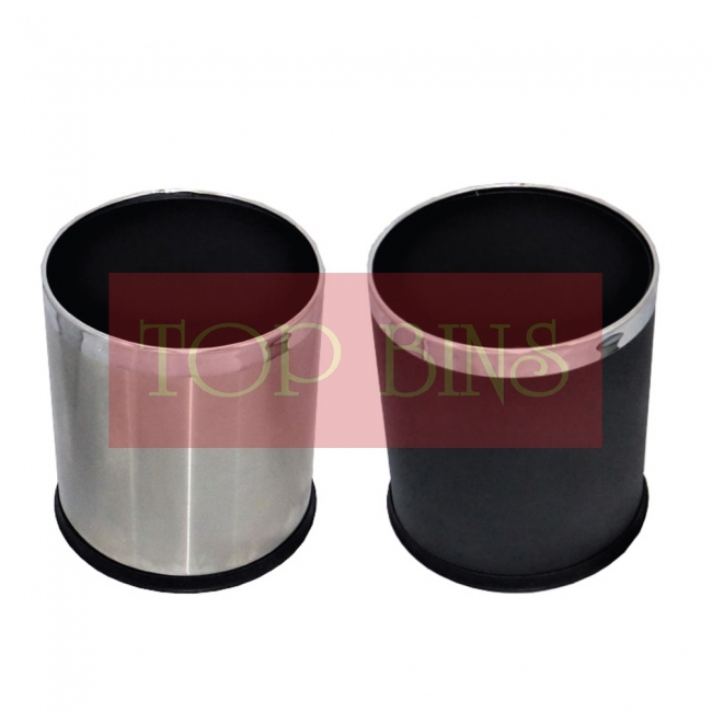 Double Layer Room Bin (Round) – Stainless Steel Outer / Black Outer