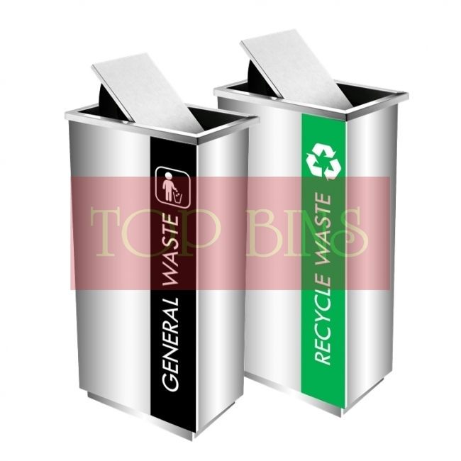 SS102 Stainless Steel Recycle Bin Rectangular C/W Flip Top (2-in-1)