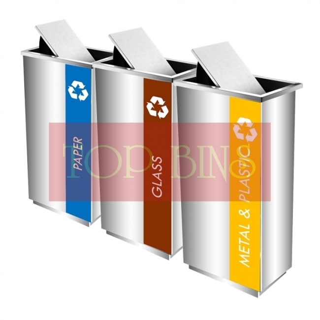 SS102 Stainless Steel Recycle Bin Rectangular C/W Flip Top (3-in-1)