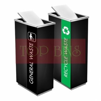 SS102 |IN2| (BLK) Black Powder Coated Recycle Bin Rectangular C/W Flip Top (2-in-1)