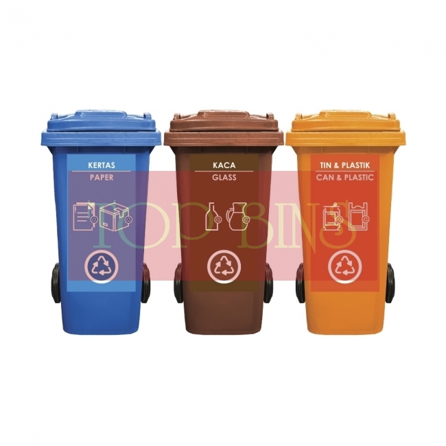 120L |CM3| Mobile Garbage Recycle Bin 3-in-1 C/W Sticker