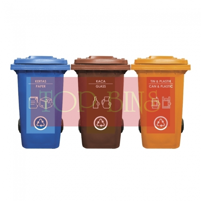 240L |CM3| Mobile Garbage Recycle Bin 3-in-1 C/W Sticker