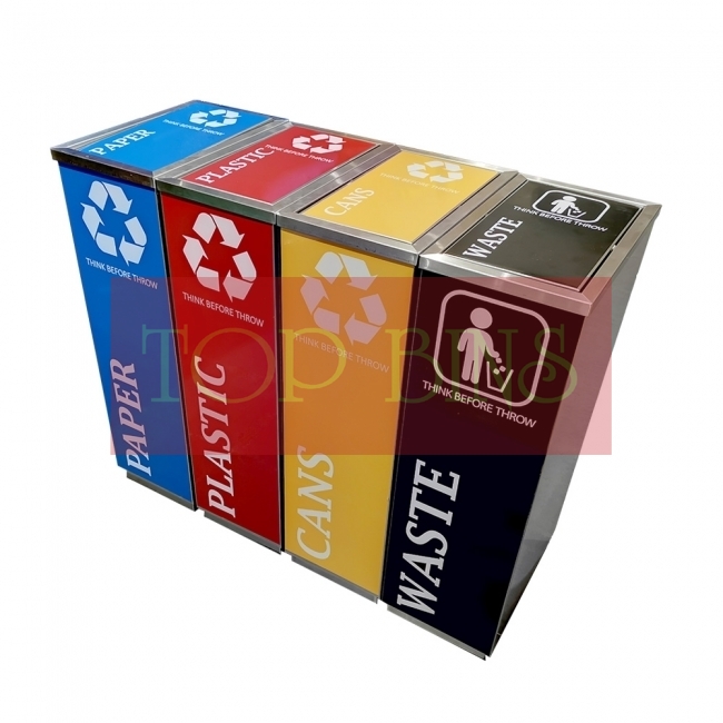 SS102 |CE4| Stainless Steel Recycle Bin Rectangular C/W Flip Top (4-in-1)