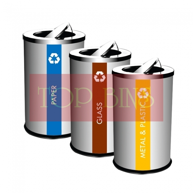 SS106 Stainless Steel Recycle Bin Round C/W Flip Top (3-In-1)