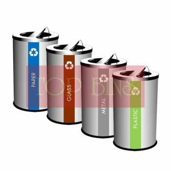 SS106 |IN4| Stainless Steel Recycle Bin Round c/w Flip Top (4-in-1)
