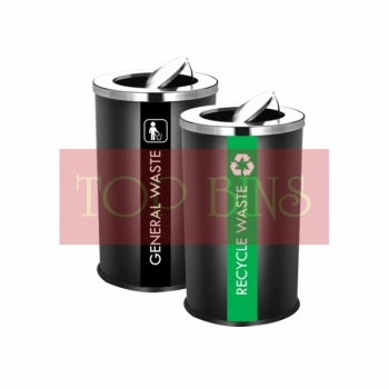 SS106-B |IN2| Black Powder Coated Recycle Bin Round C/W Flip Top (2-In-1)