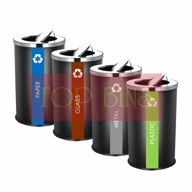 SS106-B Black Powder Coated Recycle Bin Round C/W Flip Top (4-In-1)